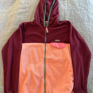 Patagonia Kids Two-Tone Hooded Fleece Jacket - Burgundy & Pink